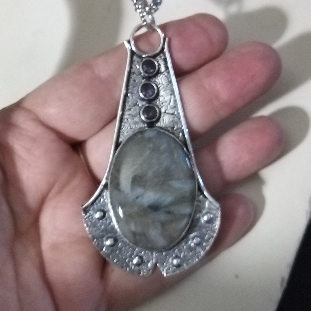 Designer Stick Agate & Amethyst Pendant